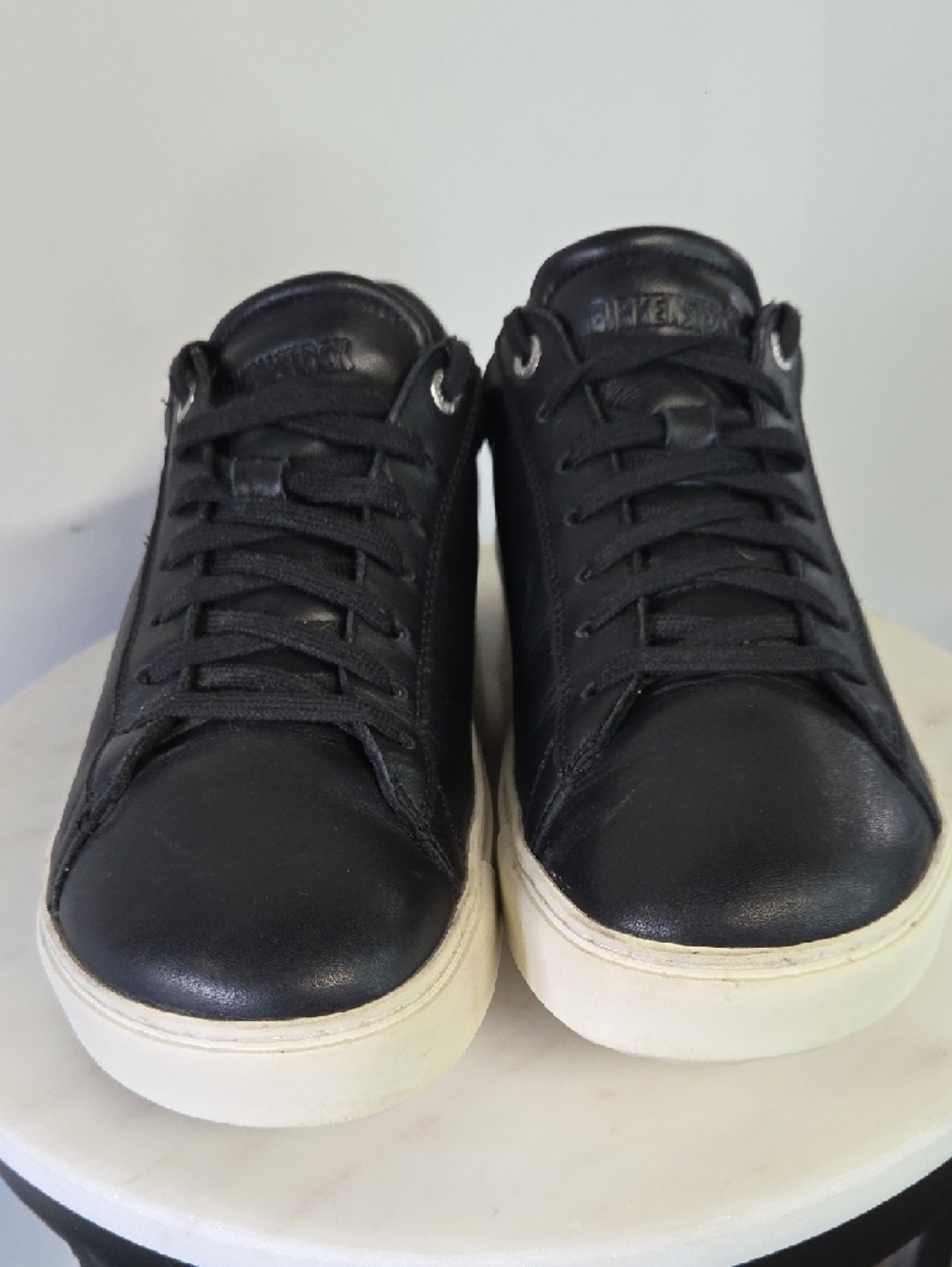 Birkenstock Womens Black Leather Sneakers with White Sole Size 40 - Picture 2 of 8